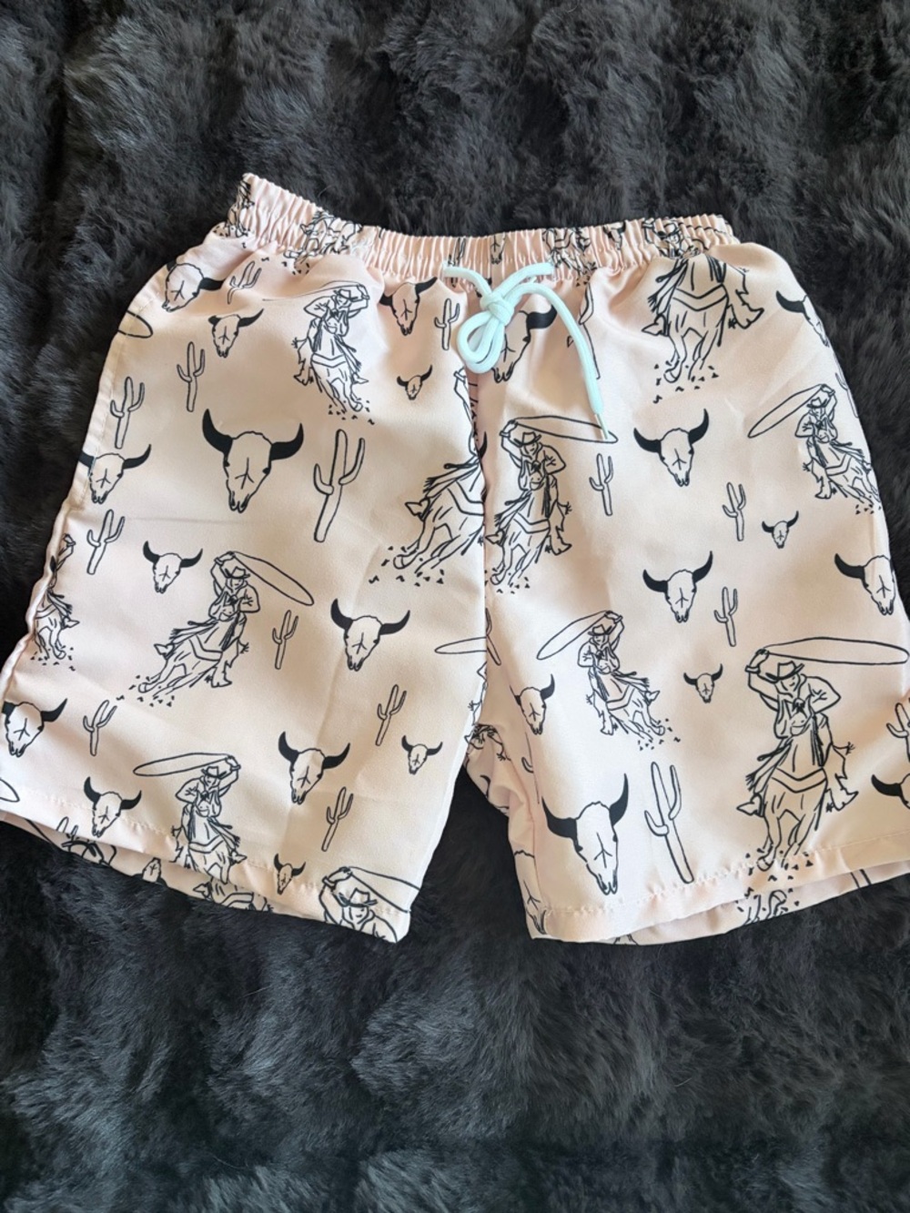 Cowboy Print Drawstring Swim Shorts - Blush Pink.  Boys size XXL.